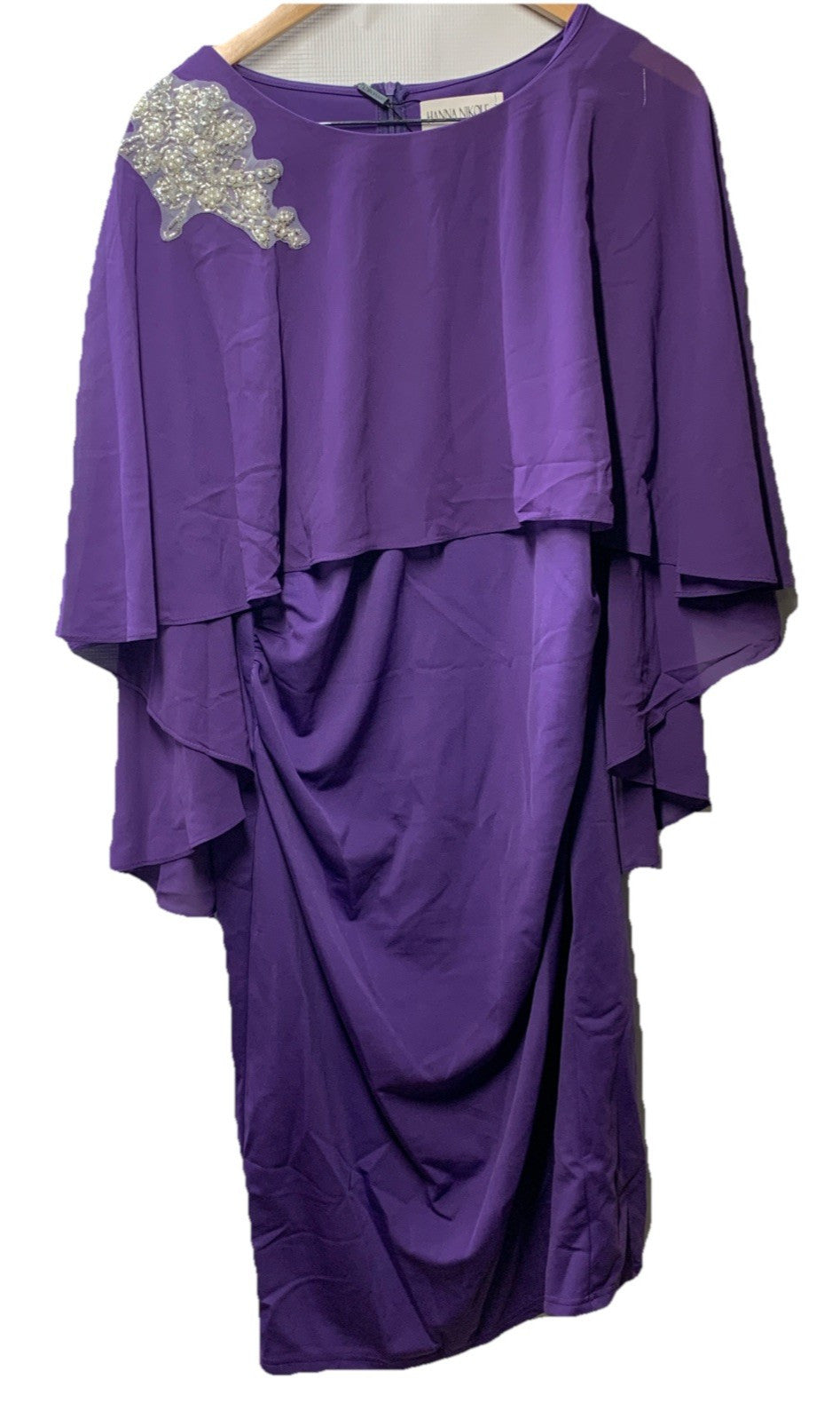 Hanna Nikole Women's Plus Size Wedding Guest  Dress with Cape Purple Size 18W