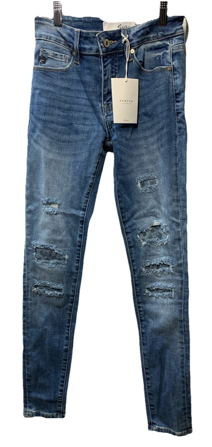 Kancan Women's Mid Rise Ankle Super Skinny Slim Blue Jeans Size 3/25 Long Pants