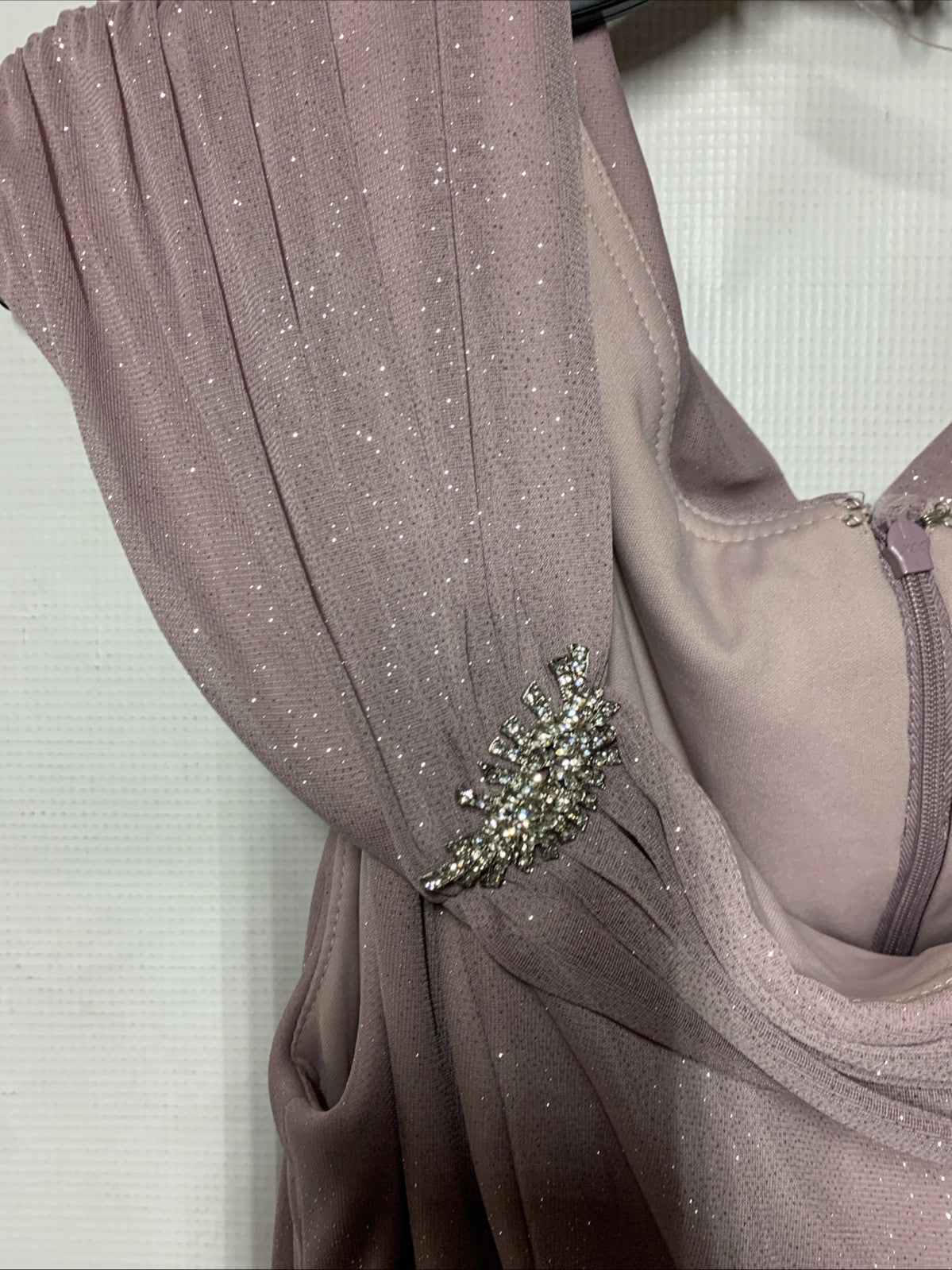 Alex Evenings Women's Long L-Neck Glitter Mesh Dress With Ruched Neck Line 16P