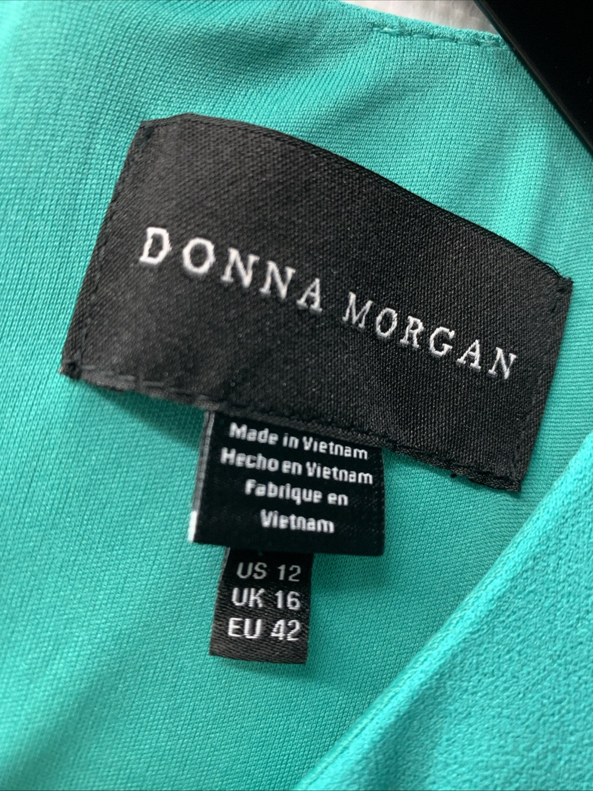 Donna Morgan Womens Teal Green Extended Shoulder Cap Sleeve Sheath Dress Size 12