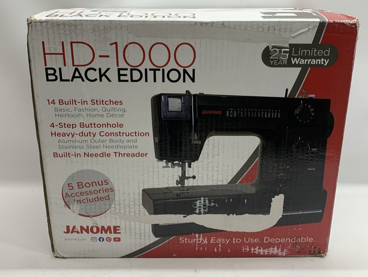 Janome HD1000 Black Edition Heavy Duty Metal Body Sewing Machine 4-Step Buttonho