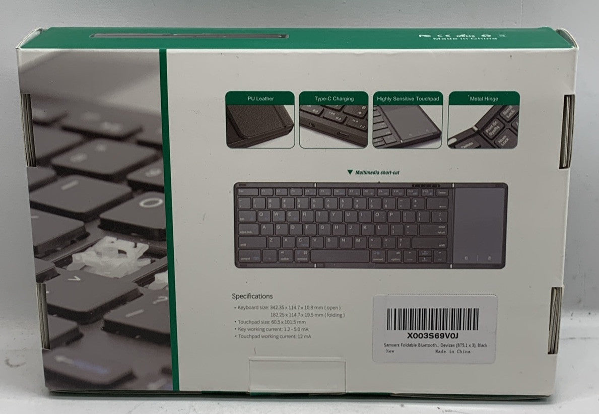 Full-size Folding Wireless Keyboard w/Touchpad Windows/IOS/MacOS/Android Black