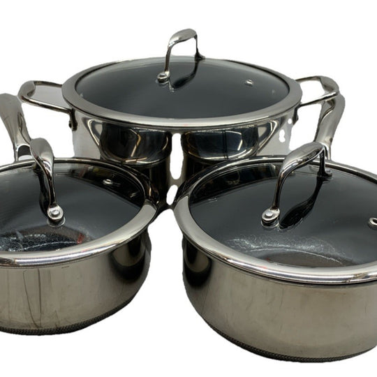HexClad Hybrid Nonstick 6-Piece Pot Set 8, 3 & 2 Qt Pots with Cover Lids - USED