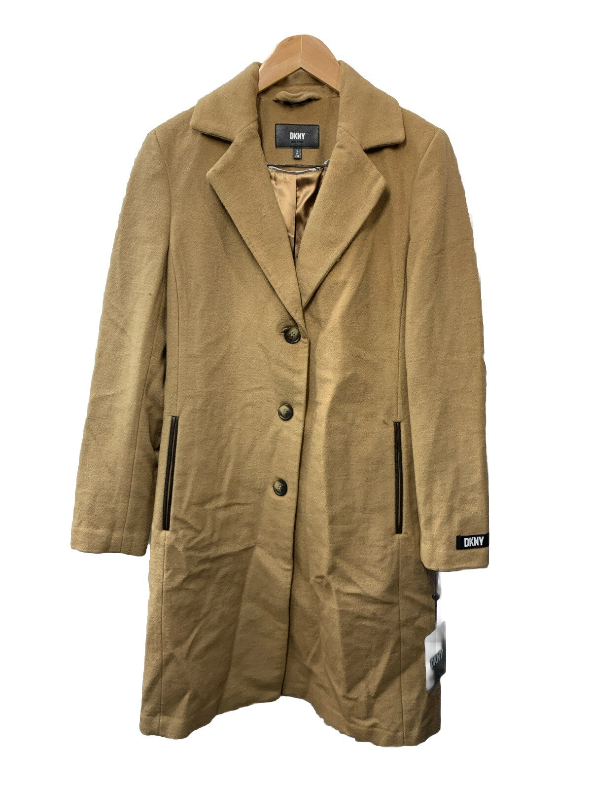 DKNY Women's Nothched Collar Wool Walker Trench Coat Size S Long Sleeve DL2MW491