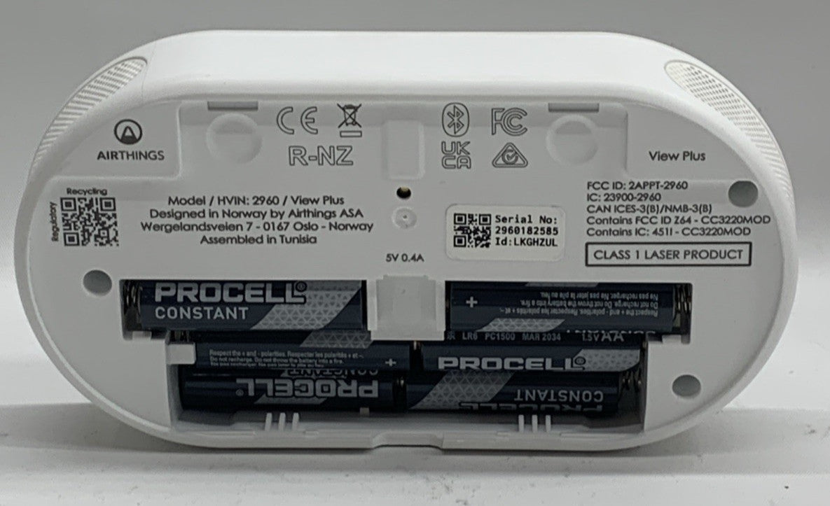 Airthings 2960 View Plus - Battery Powered Radon & Air Quality Monitor PM CO2