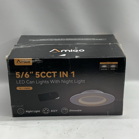 11-Pack 5/6” 5CCT in 1 LED Can Light w/Night Light 2700k/3000k/4000k/5000K/6000K