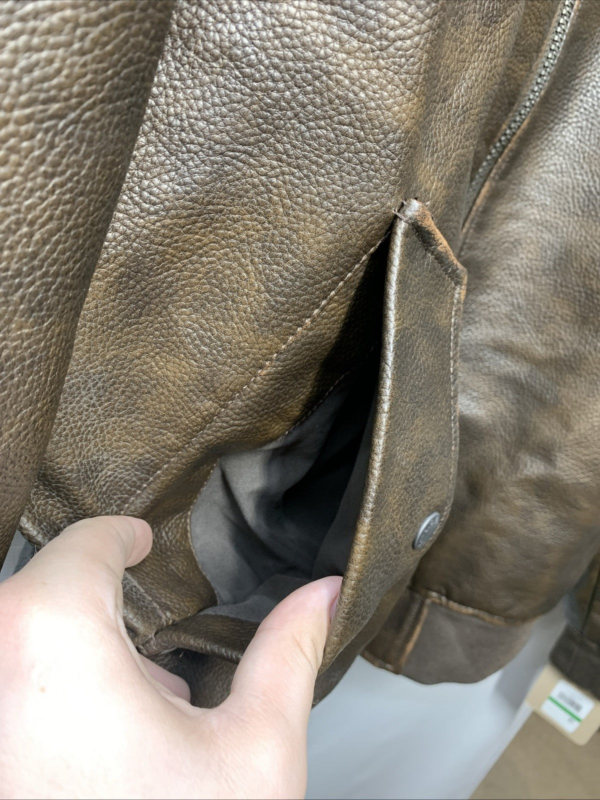 Levi's Mens Faux Leather Varsity Bomber Jacket Size L Long Sleeve LM2RU096 Brown