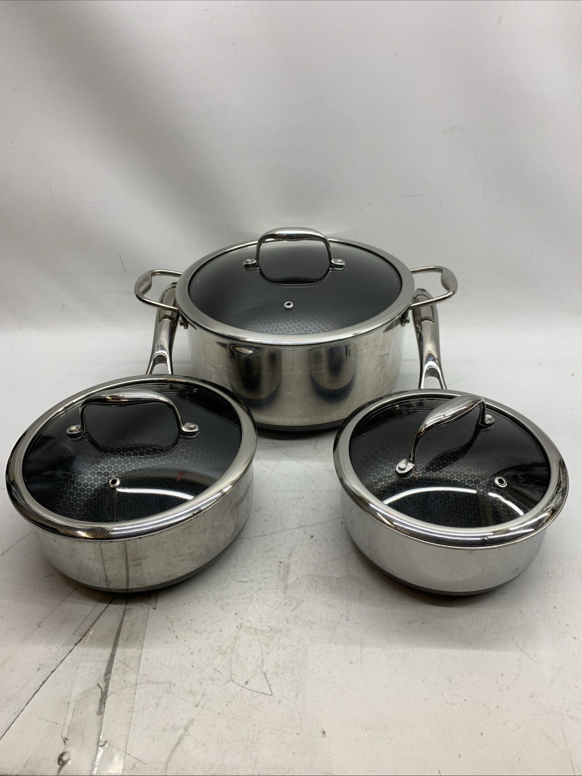 HexClad Hybrid Nonstick 6-Piece Pot Set Stainless Steel with Cover Lid 2Q/3Q/8Q