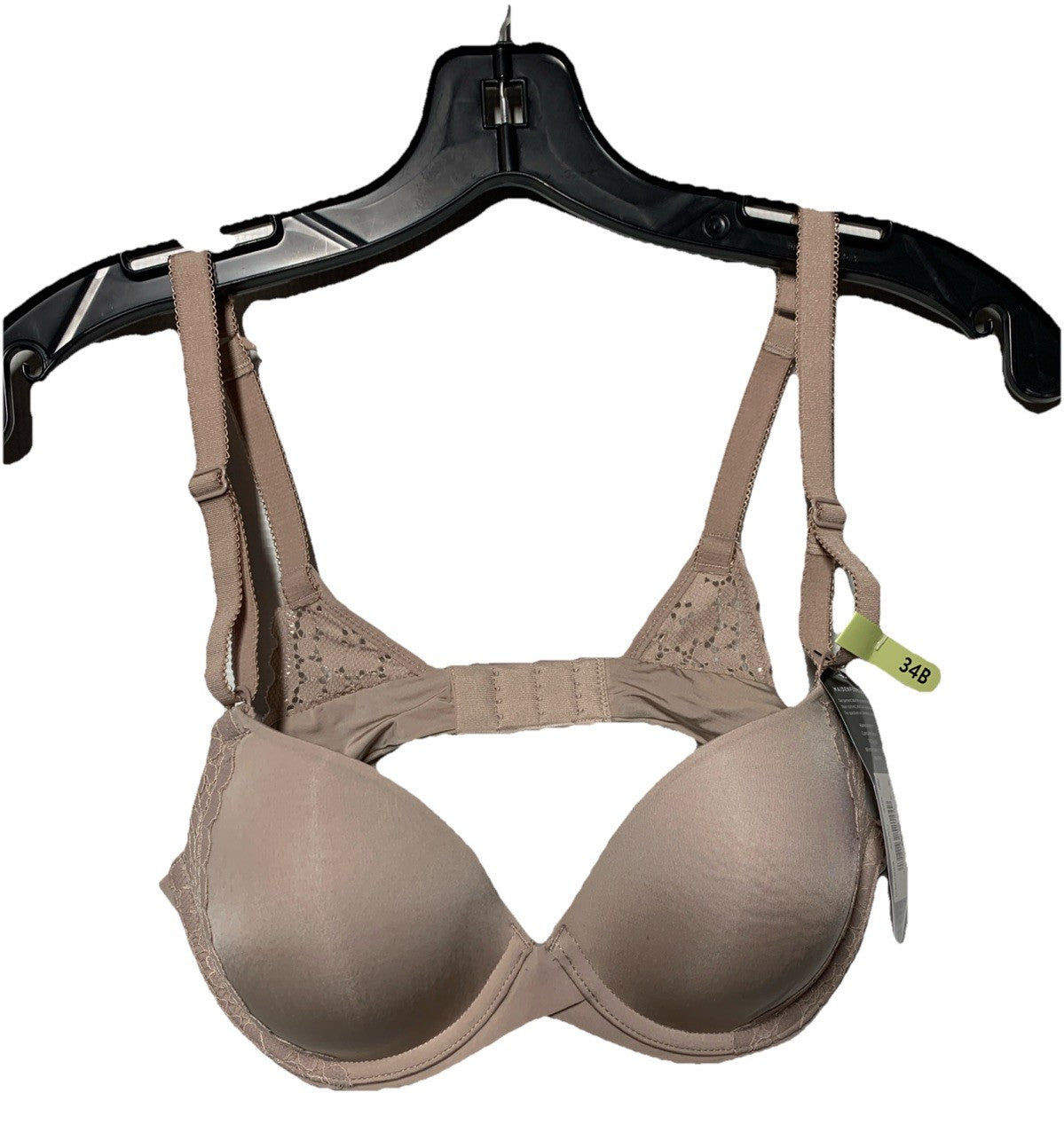 Maidenform DM7543 One Fab Fit modern demi T-shirt bra with underwire, lightly lined, in 34B, in beige, close-up of front view.