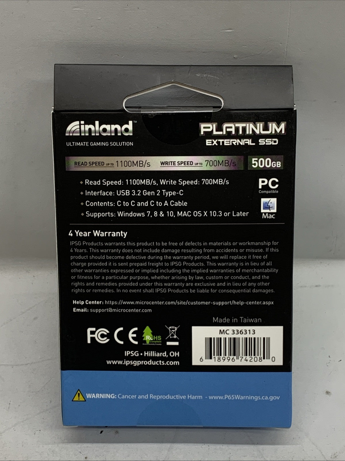 Inland Platinum External SSD 500GBP Solid State Drive Portable Backup Solution