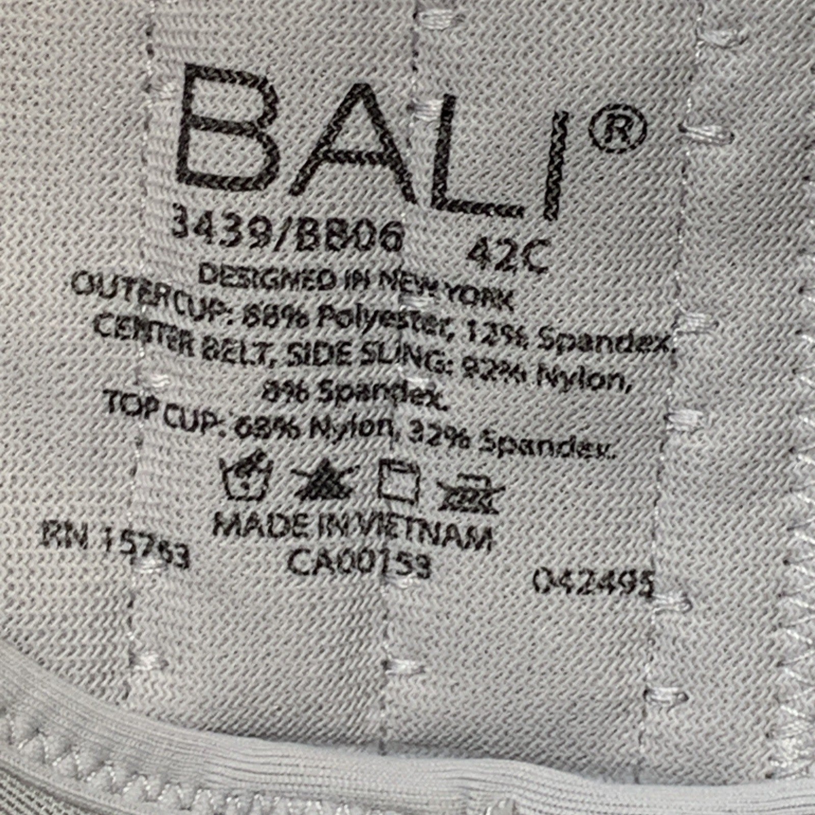 Bali One Smooth U Ultra Light Underwire Bra 3439/BB06 Full Coverage Size 42C