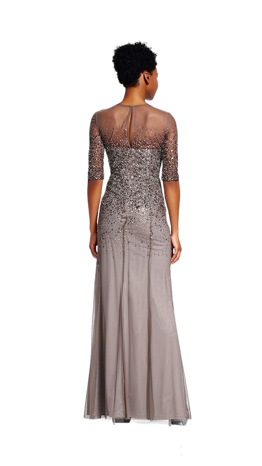 Adrianna Papell Women's 3/4 Sleeve Beaded Illusion Gown w/Sweetheart Neckline 18