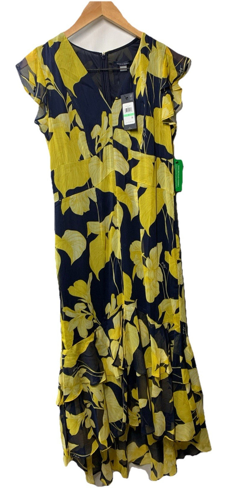 Tommy Hilfiger Womens Chiffon Flutter Sleeve Hem V-Neck Midi Formal Dress Size 8