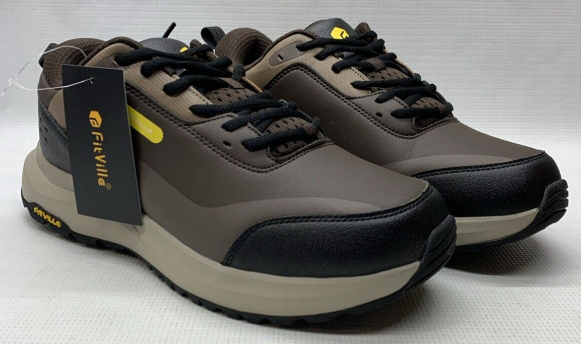 FitVille Mens Size 10.5EW Wide Hiking Outdoor Shoes Soft Toes Arch Support Brown