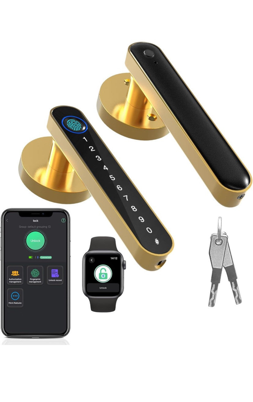 Fingerprint Door Lock YL-H8 Gold Passcode Key App Digital Keyless Entry Door Kno