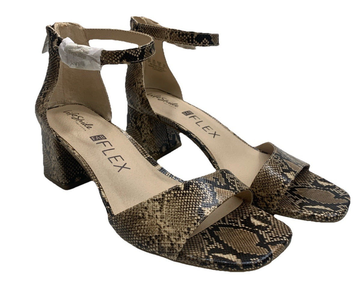 LifeStride Women's Cassidy Ankle Strap Dress Sandals Heeled Snake Print Size 9W