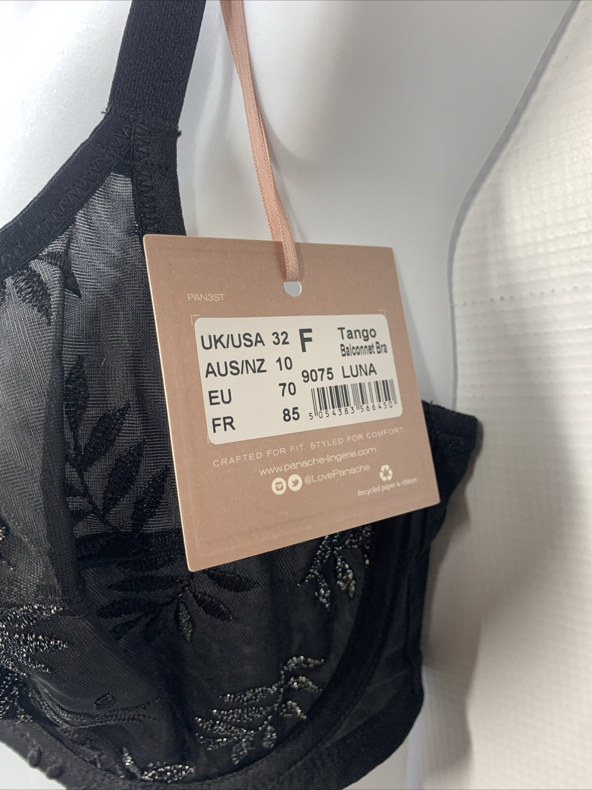 Panache Tango Luxe Underwire Women's Balconette Bra 32F 9075 LUNA Black Opaque