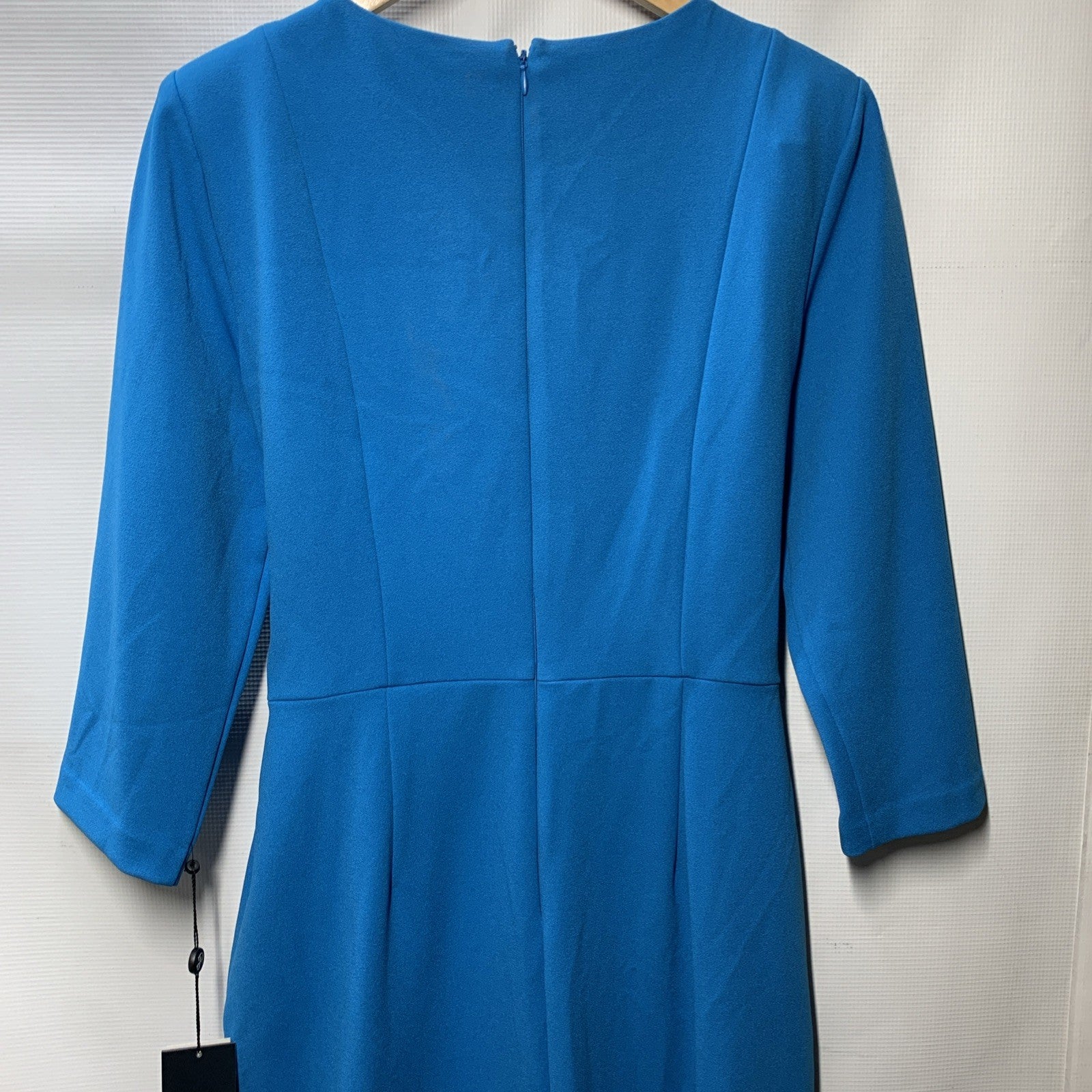 Adrianna Papell Women's Knit Crepe Tie Waist Sheath Size 10 Blue Coast Zip Back