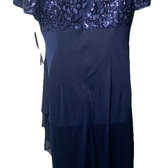 Alex Evenings Women's Petite Long Sequin Bodice Dress with Flutter Sleeves 14P