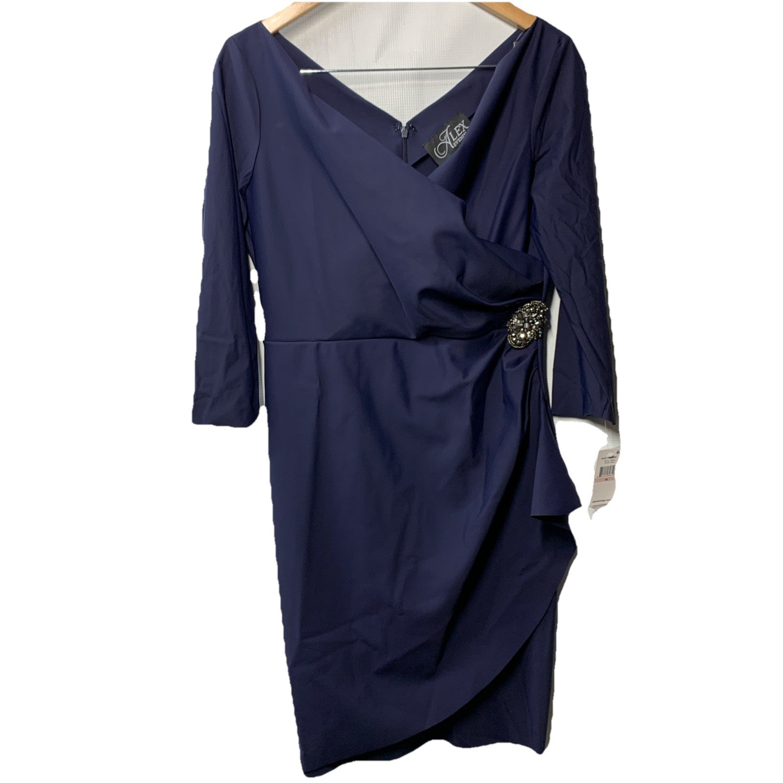 Alex Evenings Women's Rhinestone Side Wide Surplice Sheath Dress 3/4 Sleeve 10