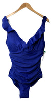 DKNY Ruffle Plunge Underwire Tummy Control One-Piece Swimsuit Size XL Swimwear