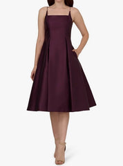 Adrianna Papell Women's Mikado Square-Neck Fit & Flare Party Midi Dress Size 18
