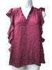 Paige Genie Silk Blouse Top Sleeveless S Sangria V-neck Pull-on Cascadi Ruffles