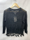 GRACE KARIN Women's Fringed Cardigan 2025 Boho Hollowed Out Top Size M Black
