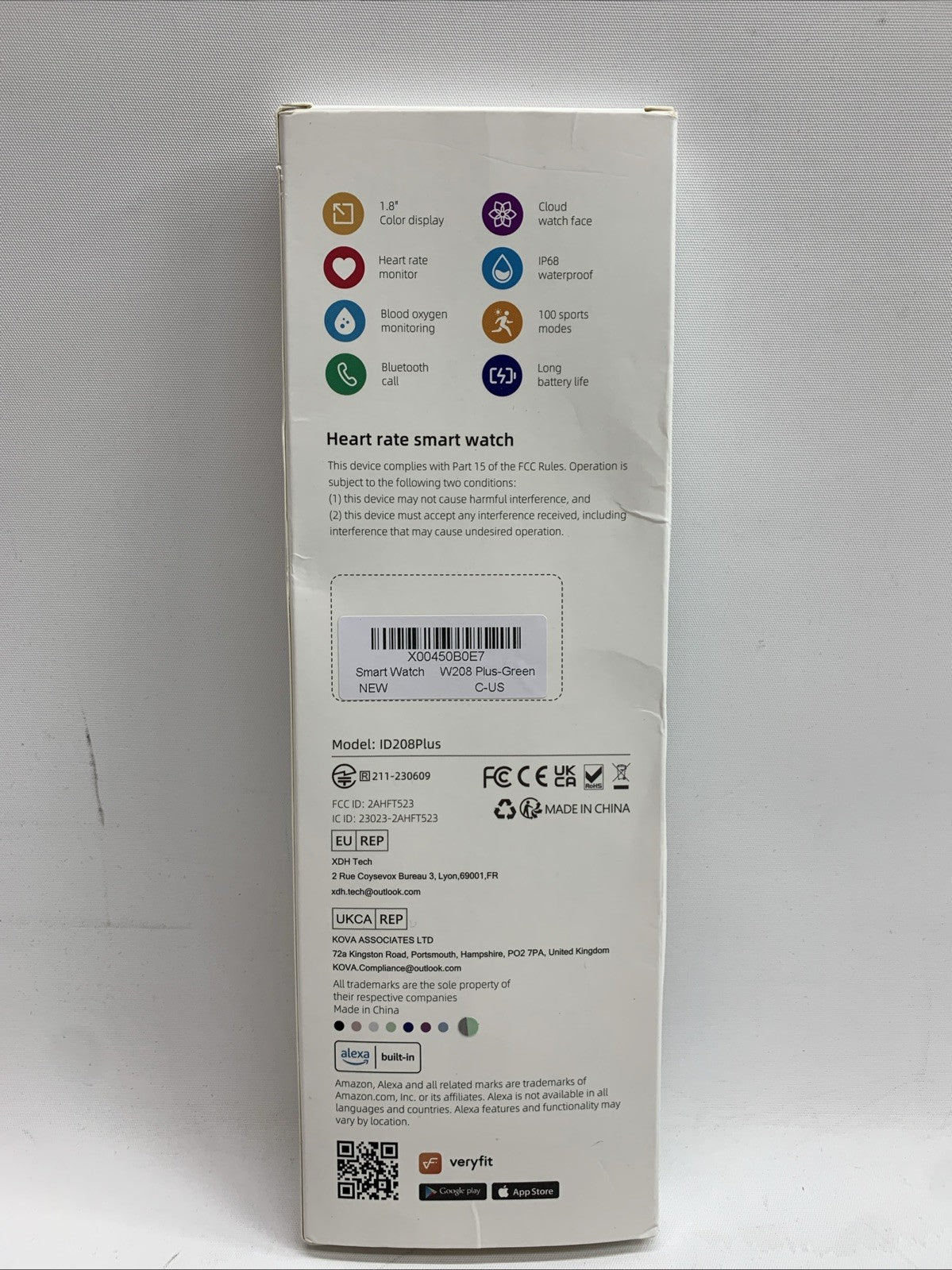 Veryfit ID208Plus Smart Watch with Built-in Alexa Waterproof 1.8