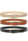 Three women's leather belts with gold buckles, stylish accessories for jeans, dresses, and pants from The Family Flips.