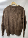Aelfric Eden women's oversized brown fisherman cable knit sweater with long sleeves, XS size, casual style.