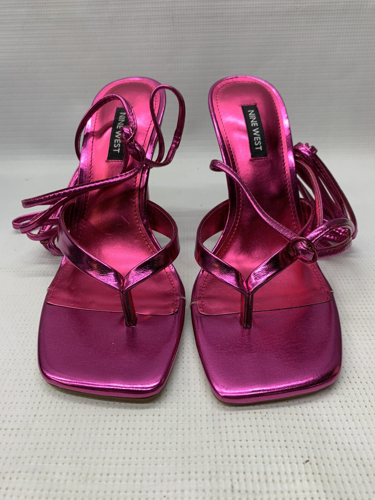 Nine West Women's Terrie Ankle Wrap Heeled Sandal Dark Metallic Pink | Prom 7.5