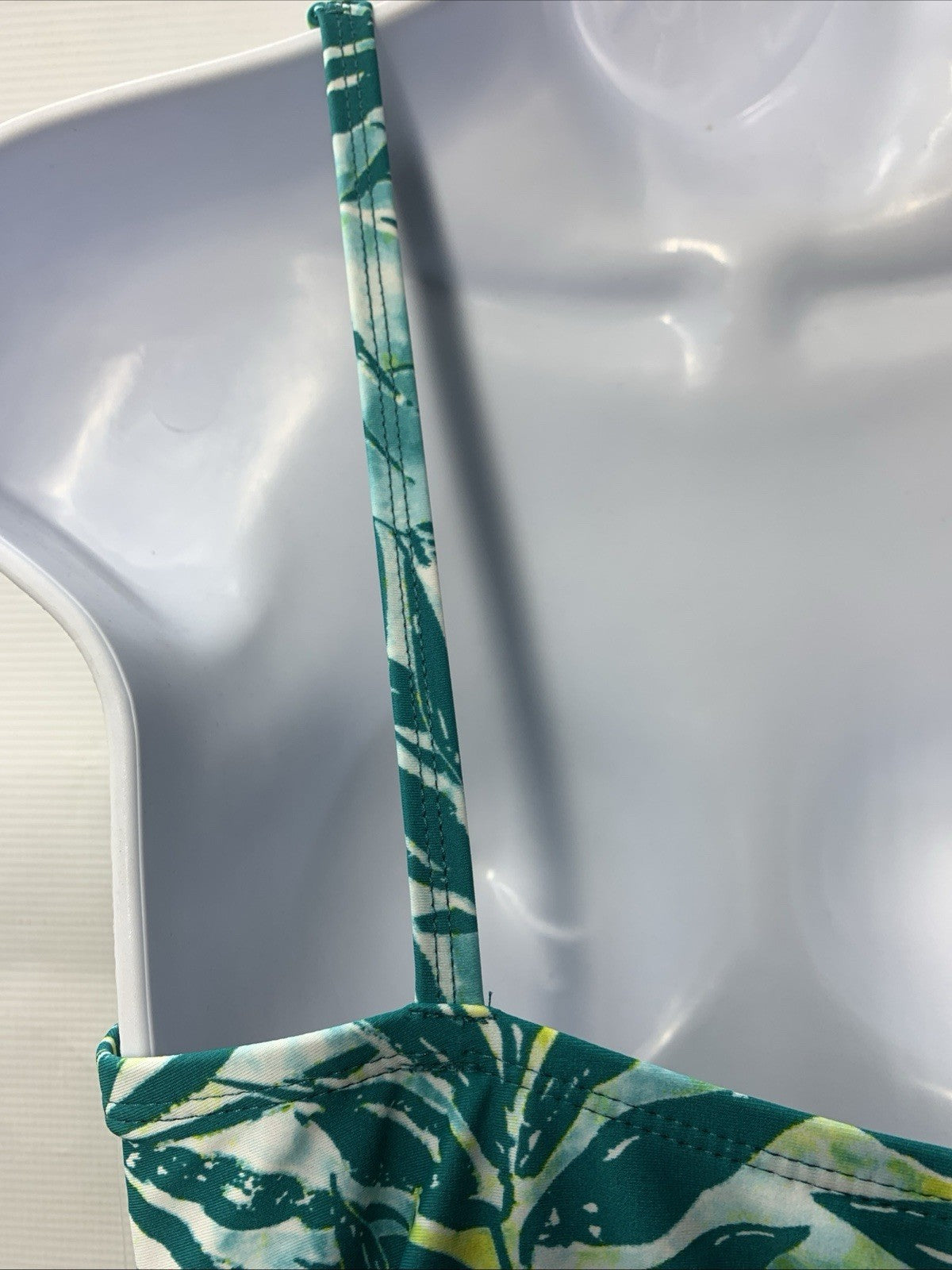 Ellen Tracy One Piece Swimsuit Size 10 Peacock Blue Yellow Over One Shoulder