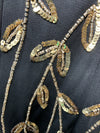 Papell Studio Black Gold Beaded Sequin Long-Sleeve Mesh Dress Cocktail Size 8