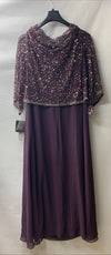 J Kara Women's Petite Long Beaded Formal Dress with Cowl Neck Purple Size 16P