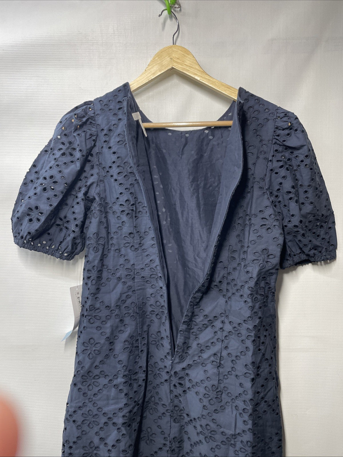 London Times Summer Puff Sleeve Mini Short Cotton Eyelet Women Dress Sz 6 T7424M