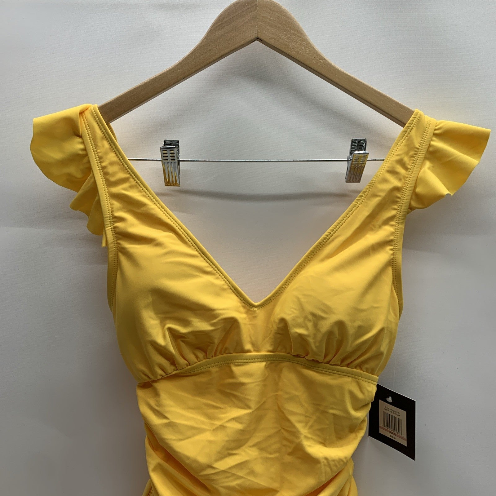 Ellen Tracy Women’s V-Neck One Piece Swimsuit Ruffle Golden Dusk Bathing-suit 10