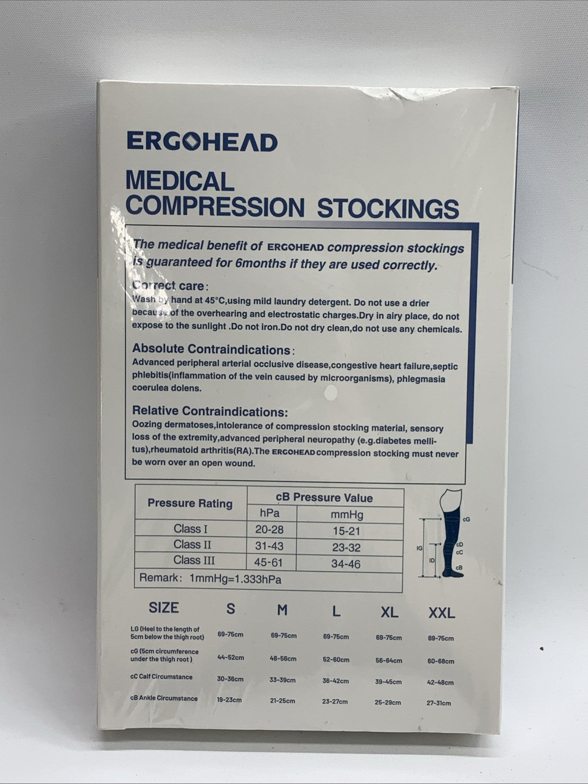 Ergohead Women's Socks Compression Thigh High Stockings Beige XL Open Toe 23-32