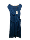 DKNY Women's Striped Chiffon Sleeveless Layered Faux Wrap Belt Dress Size 14