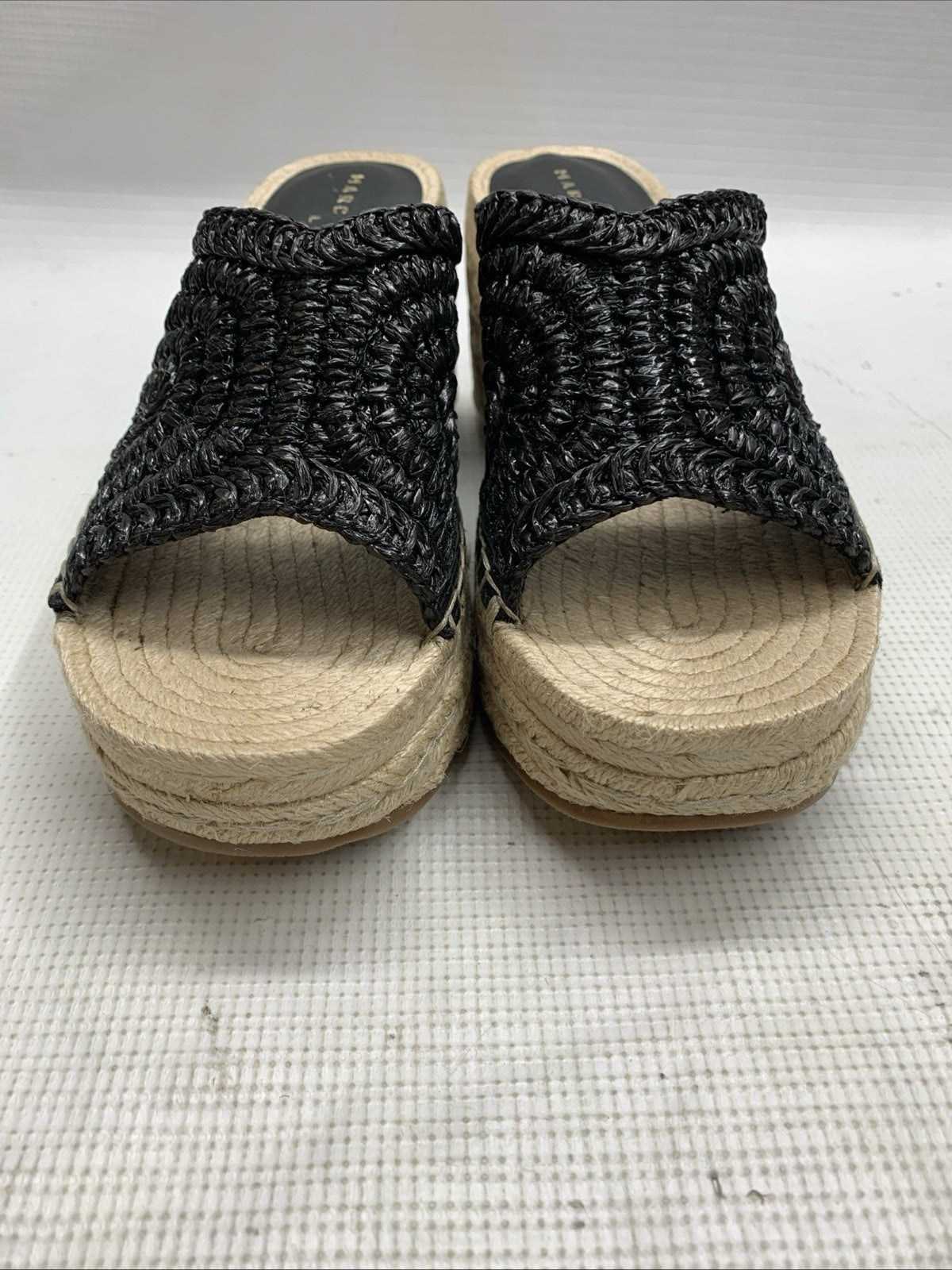 Marc Fisher LTD Women's miZAKKI Wedge Heel Sandal Black Size 7M Open Toe Slip-on