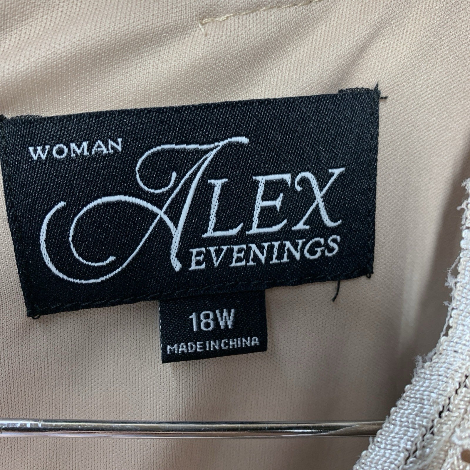 Alex Evenings Women's Tea Length Embroidered Bodice 3/4 Sleeve Size 18W Taupe