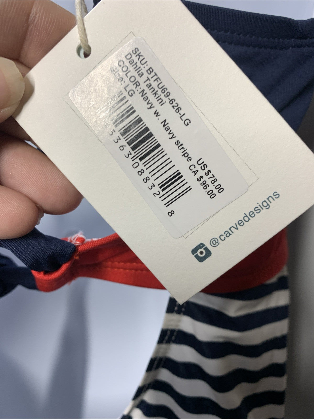 Carve Designs Stinson Womens Tankini Nylon Stretch Pullover Large Red White Blue