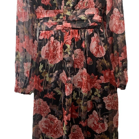 Lulus Pearl Women's Maxi Dress Long Sleeve Cocktail Dress Medium Burgundy Floral