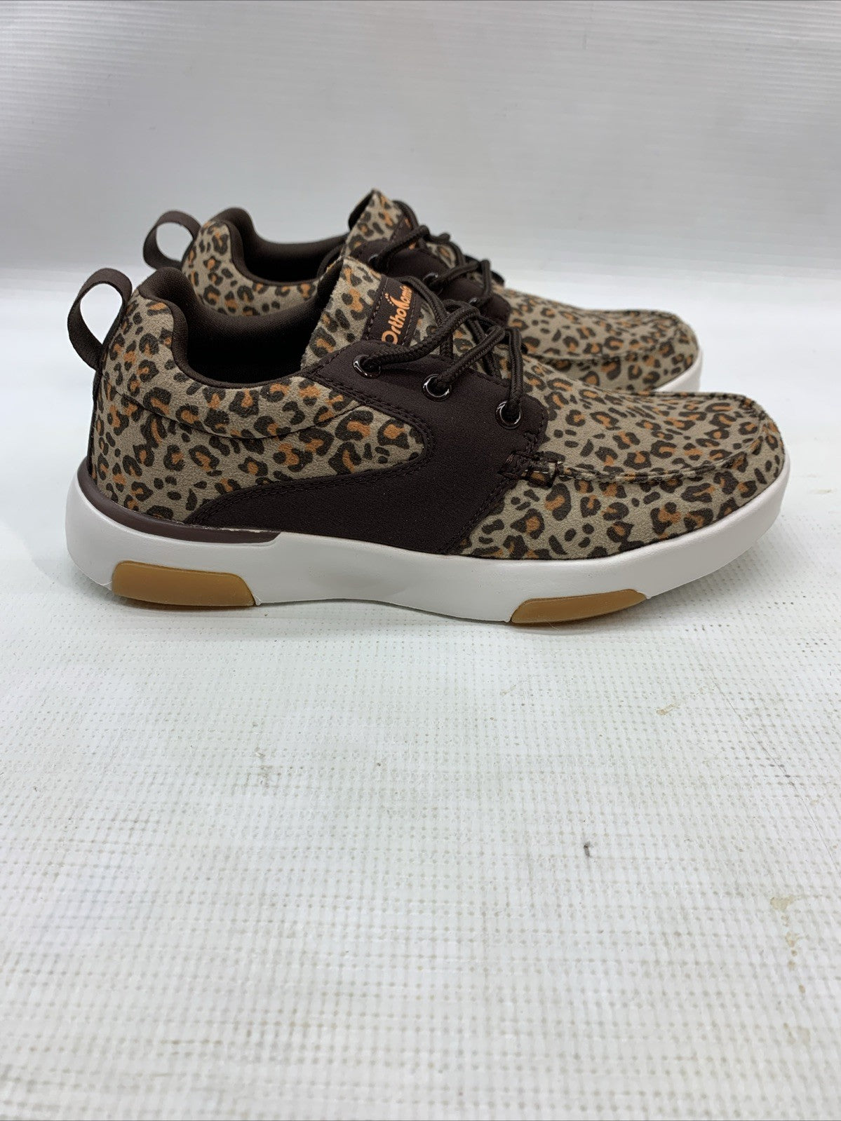 Ortho Comfort Shoes Womens 6.5 Fashion Sneakers Leopard Brown Fabric Lace Up