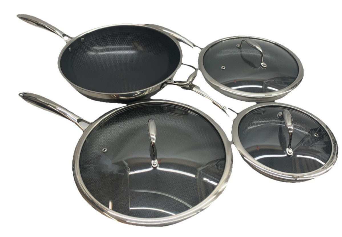 HexClad Hybrid 7-Piece  Nonstick Cookware Pan Set Cooking with Lid and wok USED