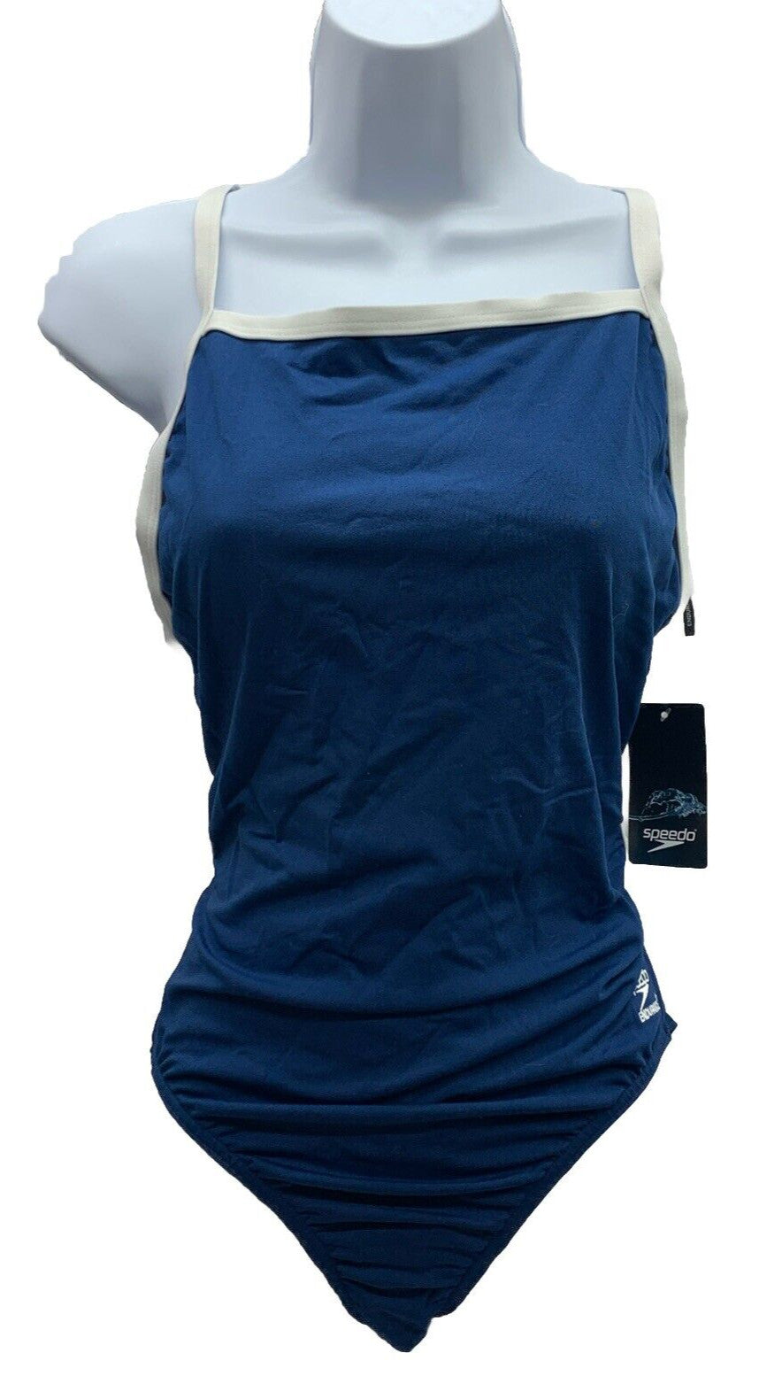 New Speedo Women Solid Flyback Training SwimSuit Size 12/38 Navy Blue Endurance+