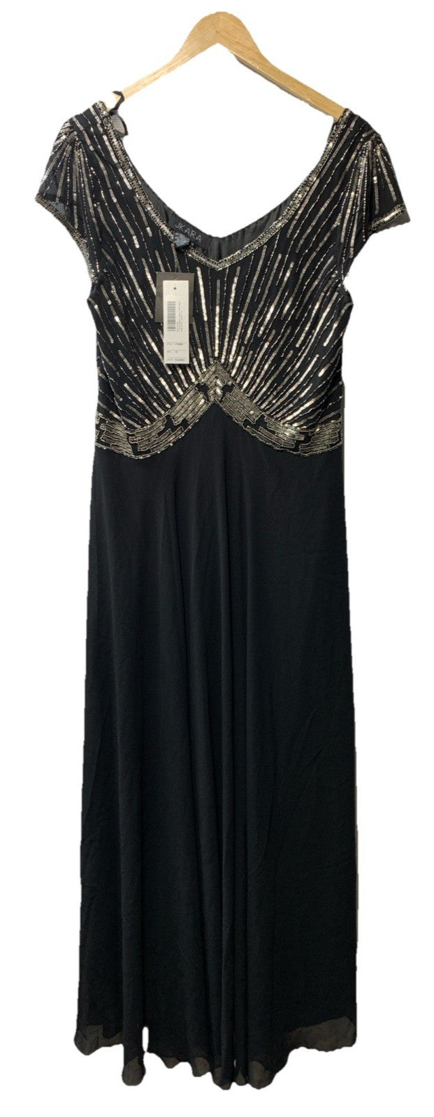 JKara Women's Sweetheart Neck Long Dress Size 18 Black with Silver Beads