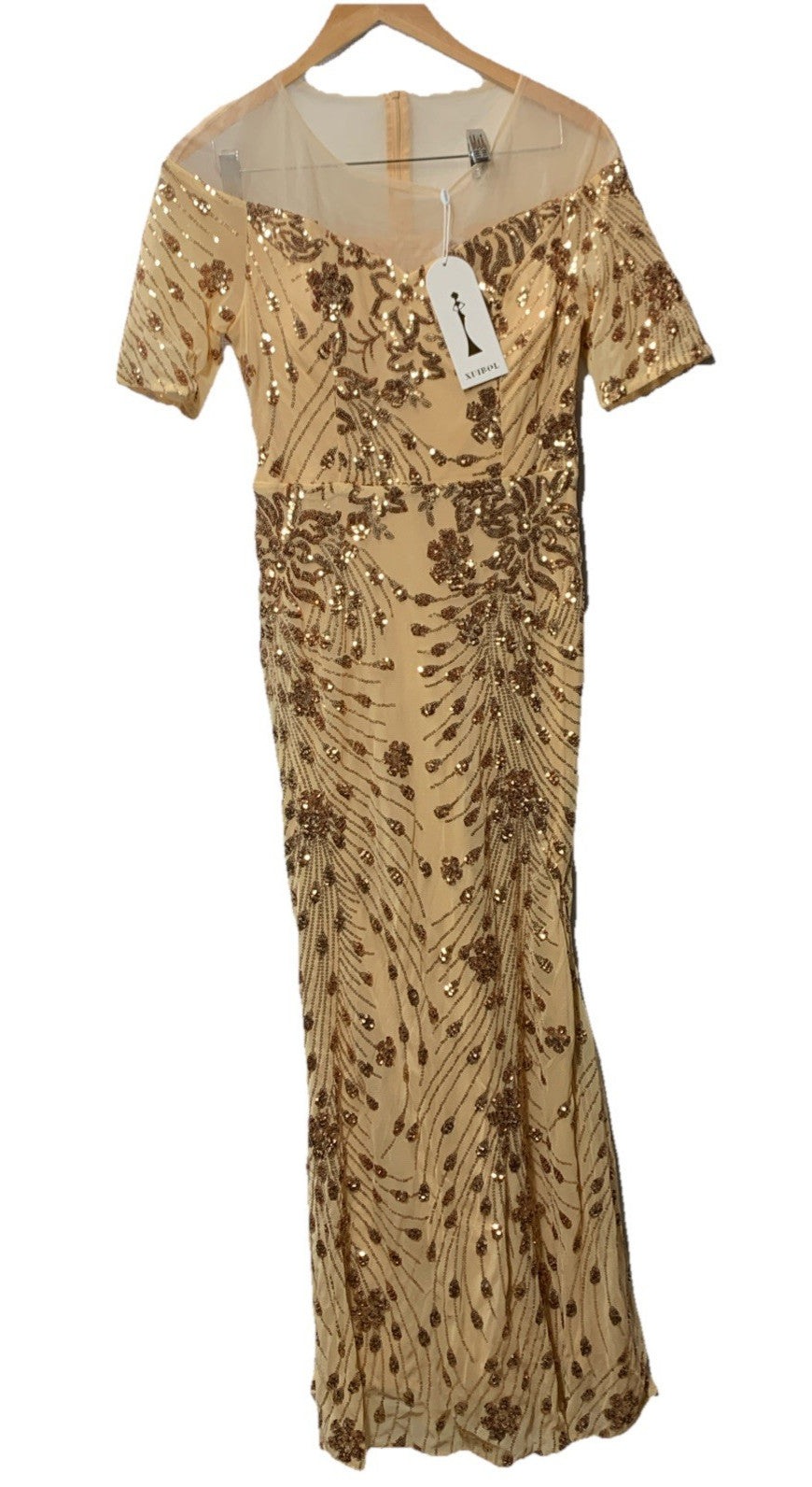 XUIBOL Women's Short Sleeve Sequin Mermaid Evening Formal Dress Size Medium