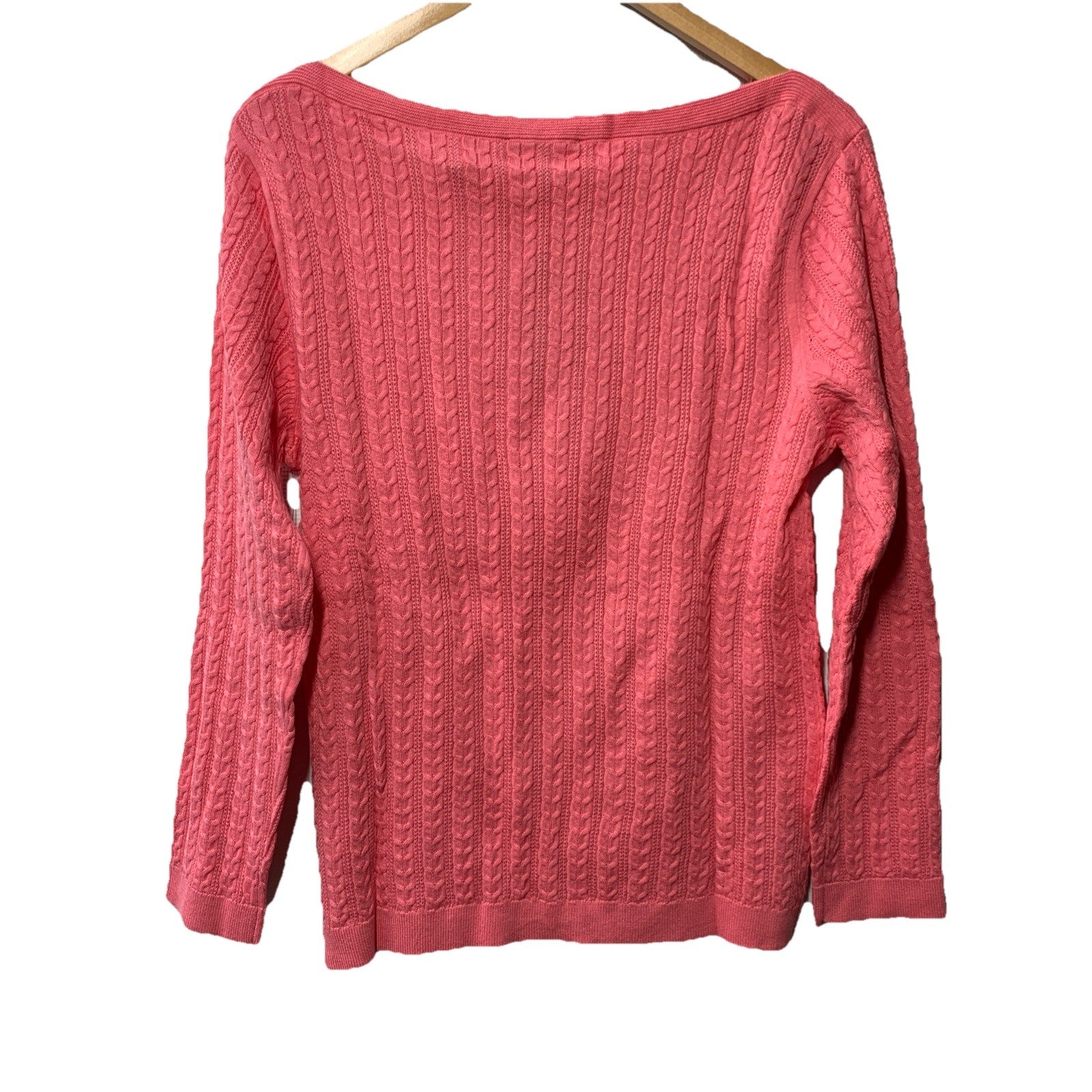 Nautica Jeans Womens Sweater Cable Knit Pink Cotton Long Sleeve Boatneck Size L