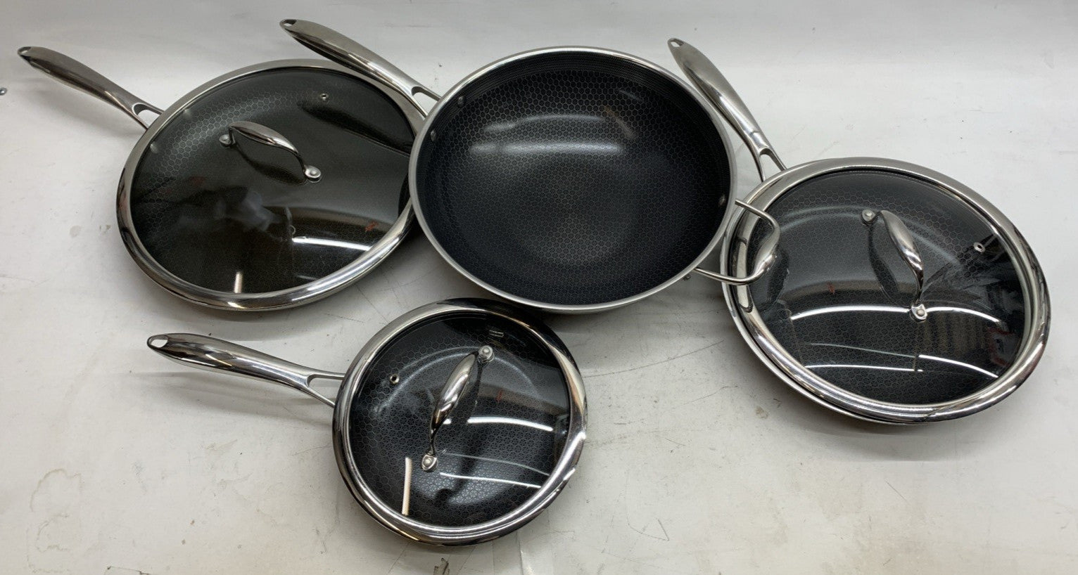 HexClad Hybrid Nonstick 7-Piece Cookware Cooking Set with Lids and Wok - USED